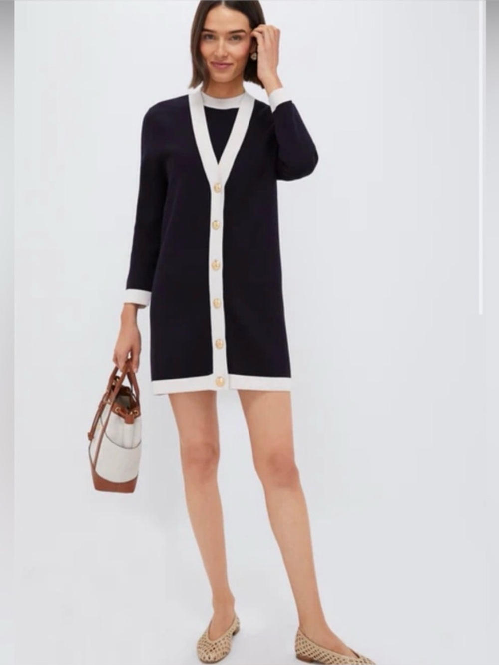 Tuckernuck NWT Navy and White Trim Knit Liv Cardigan size medium
